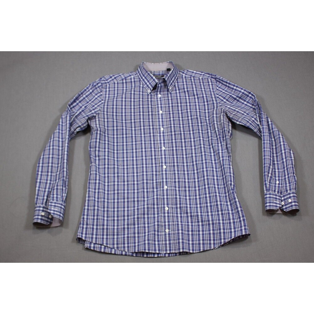Indochino Button Up Shirt Made For You Blue Plaid Casual Long Sleeve Men XXL 19"